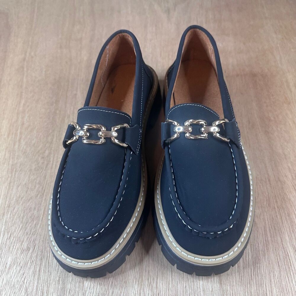 Chunky Black Chain-Accent Lightweight Summer Loafers Size EU 40, Serra Brand - Picture 2 of 9